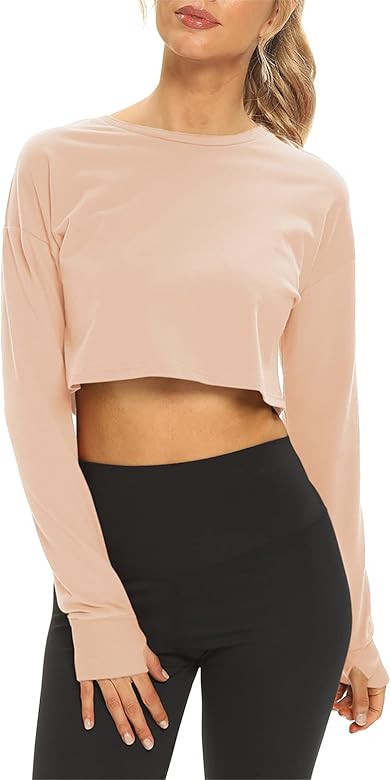 Mippo Long Sleeve Crop Tops Workout Athletic Gym Shirts Cropped Sweatshirts for Women | Amazon (US)