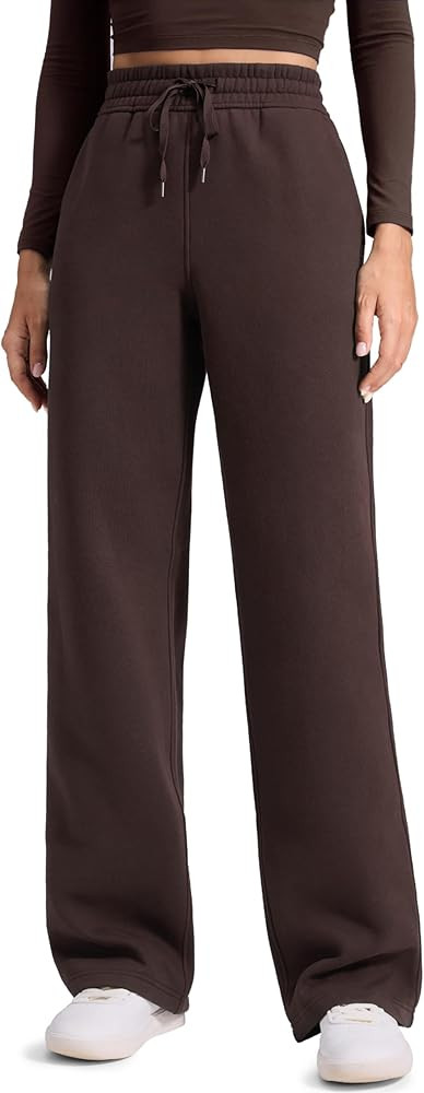 CRZ YOGA Cotton Fleece Lined Sweatpants Women 28"/30"/32" - Straight Leg Casual Lounge Pants with... | Amazon (US)
