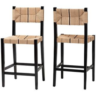 bali & pari Prita 29.2 in. Black Wood Bar Stool with Woven Seat (Set of 2) 249-13880-HD - The Hom... | The Home Depot