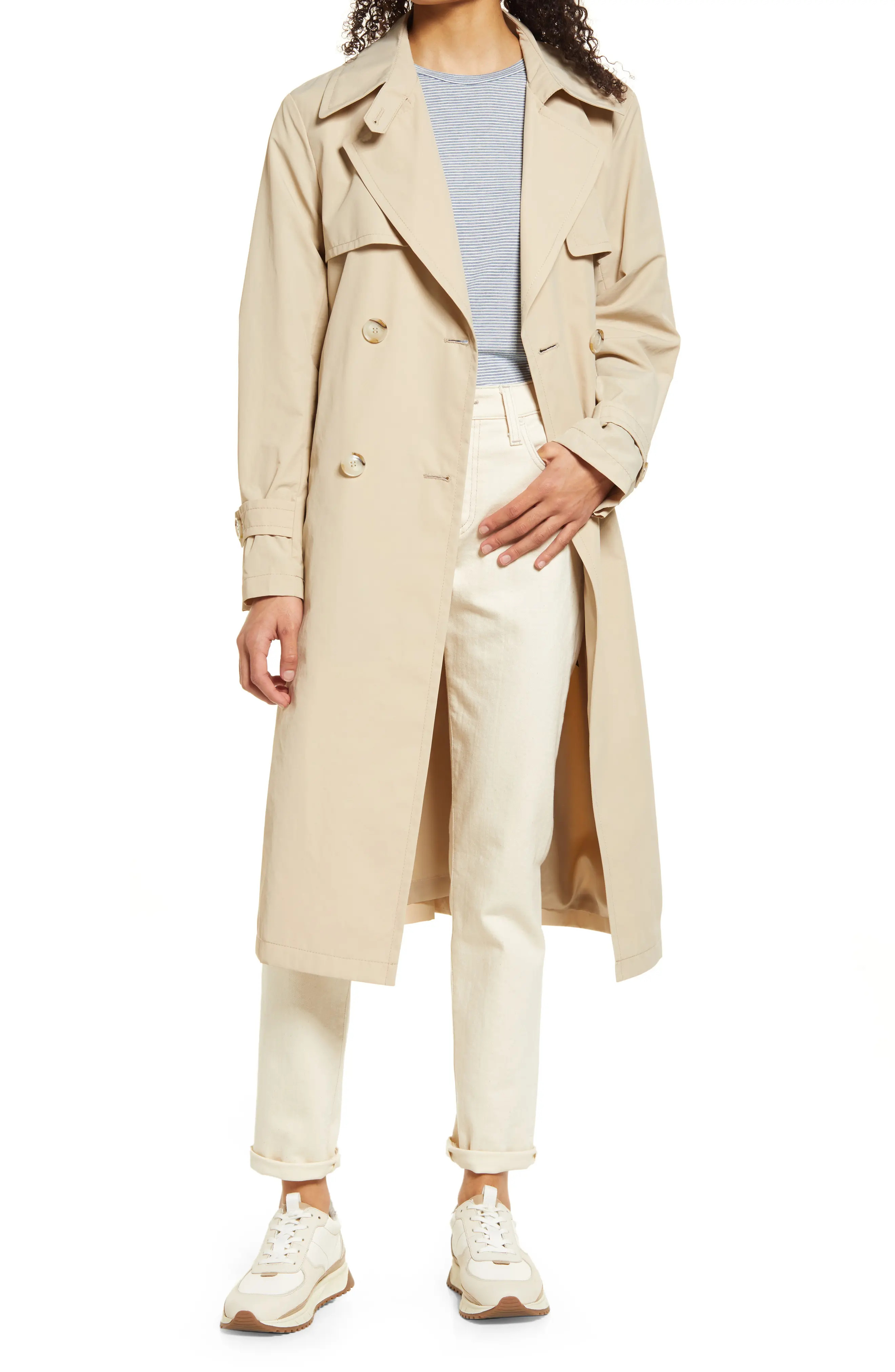 Sam Edelman Double Breasted Nylon Trench Coat in Sand at Nordstrom, Size X-Small | Nordstrom