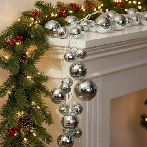 Dingion 6 ft Christmas Disco Balls Garland Disco Ball Decoration Reflective Mirror Hanging Ornament Christmas Tree Decors for 70s Party Supplies Holiday Indoor Outdoor Home Decoration Accessories | Amazon (US)