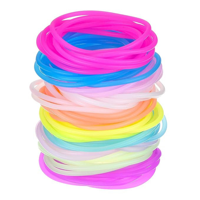 Multicolor Silicone Jelly Bracelets Hair Ties for Girls Women, 100 Pieces Random Color (Luminous ... | Amazon (US)