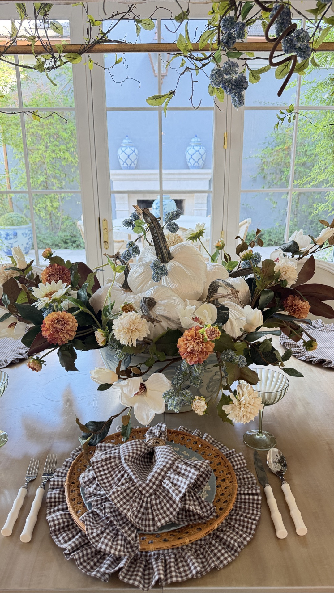 Gorgeous brown checked placemats and napkins for fall! Use velvet pumpkins and these fall florals to create an impressive fall  centerpiece.

#LTKSeasonal #LTKHome