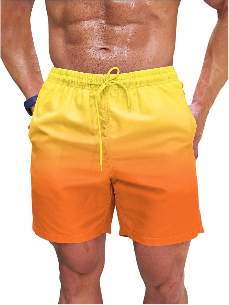 SOLY HUX Men's Swim Trunks with Liner Summer Drawstring Ombre Swimsuit Bathing Suit Beach Shorts | Amazon (US)