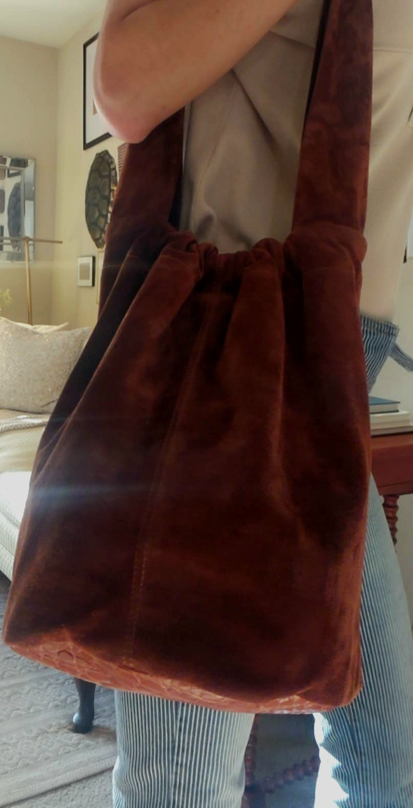 A perfect bag for fall. A brown suede bucket bag. Fall handbag. Leather bah. Cognac Leather suede. Shoulder bag. Slouchy bag. Hobo bag

#LTKSeasonal #LTKSaleAlert
