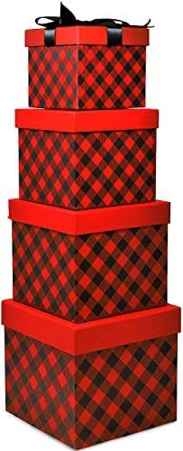 4 Christmas Gift Boxes Buffalo Plaid Christmas Nesting Boxes with Lids in 4 Assorted Sizes for Ho... | Amazon (US)