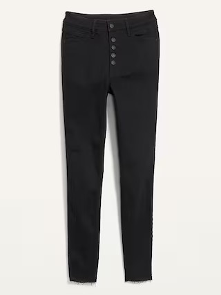 Extra High-Waisted Button-Fly Rockstar 360° Stretch Super Skinny Black Cut-Off Ankle Jeans f... | Old Navy (US)