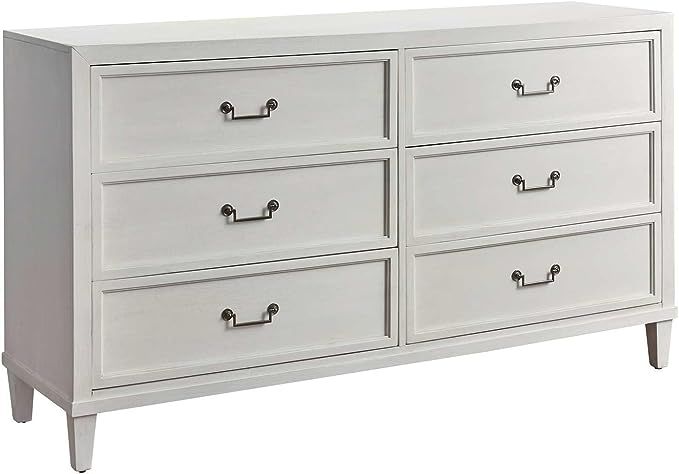 American Woodcrafters Dunescape Wood 6-Drawer Dresser in White/Antiqued Silver | Amazon (US)