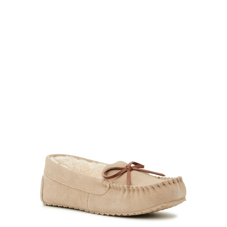 Joyspun Women's Genuine Suede Moccasin, Wide Width Available - Walmart.com | Walmart (US)