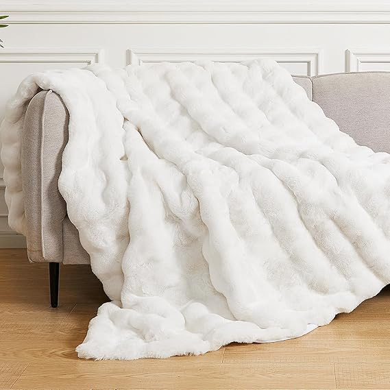 White Faux Rabbit Fur Throw Blanket for Bed Living Room 50x60 Thick Soft Throw Blanket Fluffy Bed... | Amazon (US)
