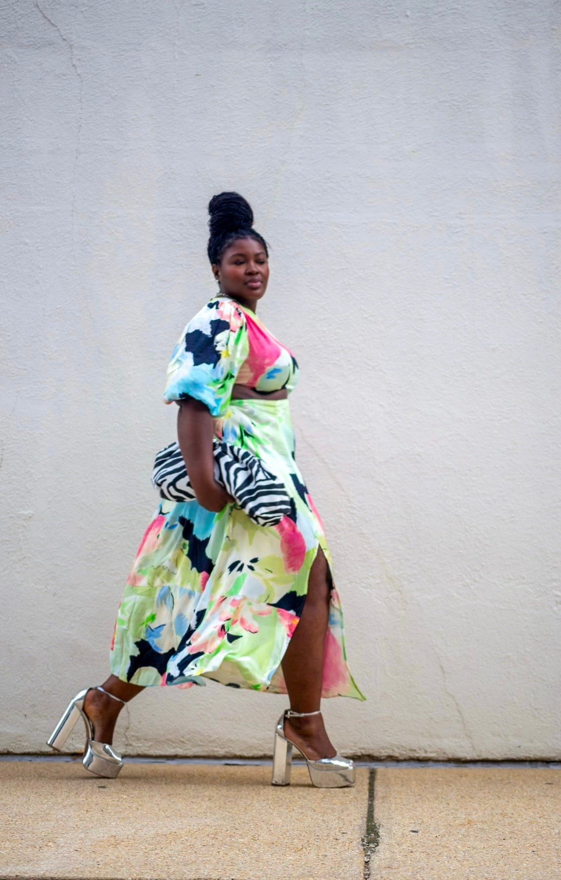 Occasion outfit featuring sold out, abstract, print dress with silver platform, sandals and tiger print clutch ￼

#LTKootd #LTKSeasonal