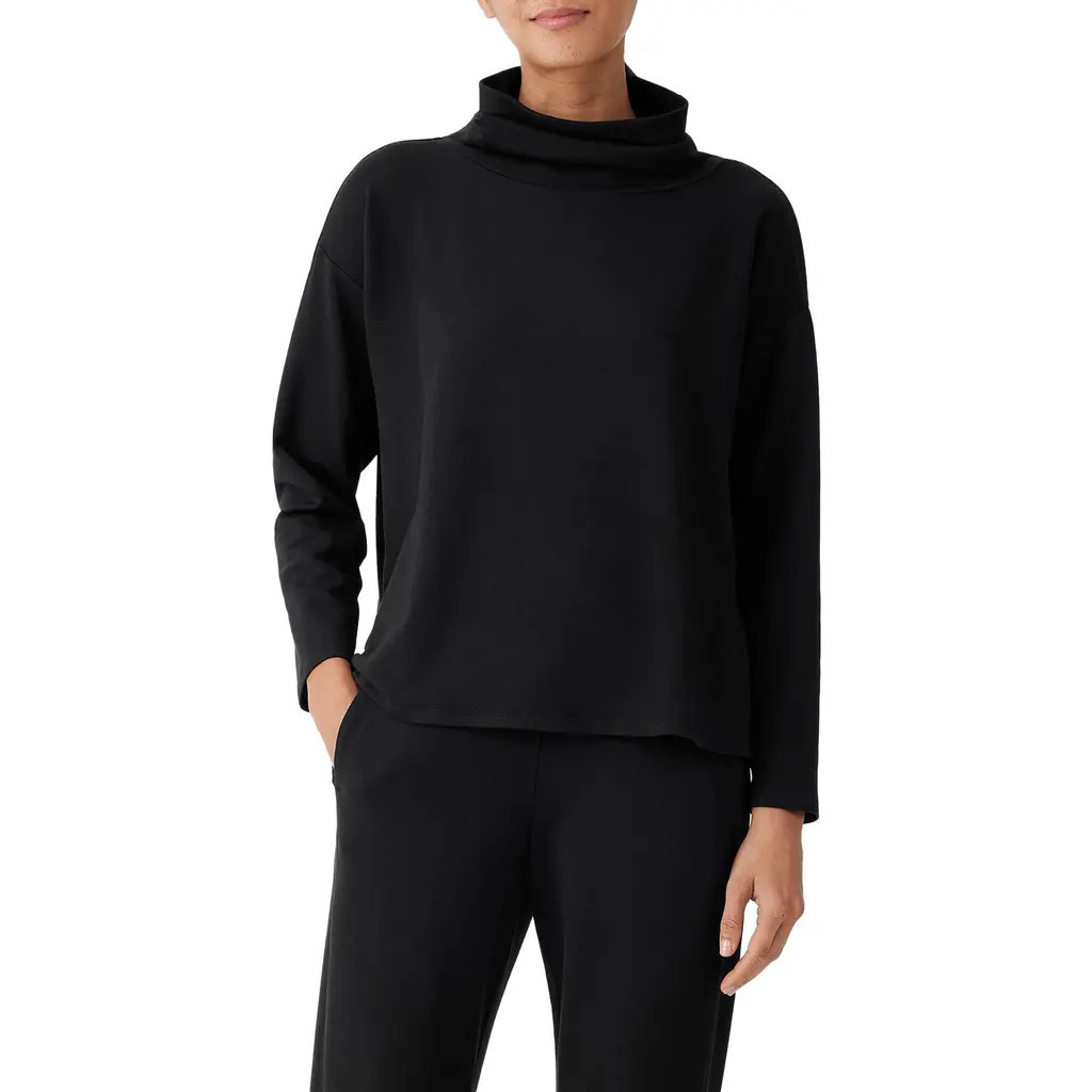 Eileen Fisher Drapey Funnel Neck Top in Black at Nordstrom, Size Small | Nordstrom