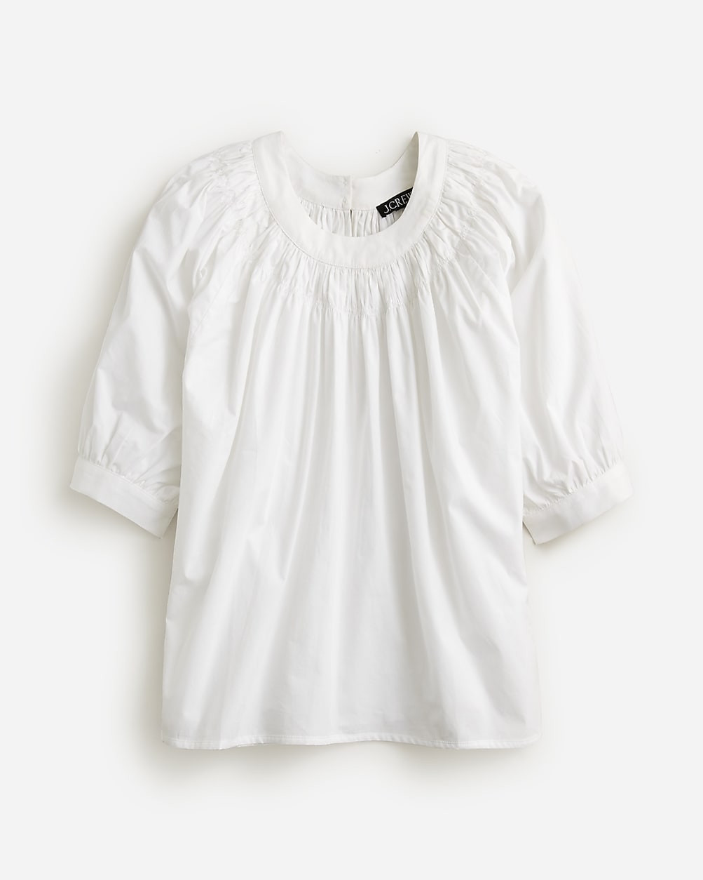 Smock-neck puff-sleeve top in cotton poplin | J. Crew US