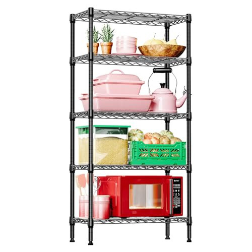 IZEUK 5 Tier Black Metal Storage Shelves, Heavy Duty Wire Shelving Rack for Garage, Kitchen, Bathroom, Laundry, Closet Organizer, 1250 lbs Capacity, 11.8" D x 29.5" W x 59.5" H | Amazon (US)