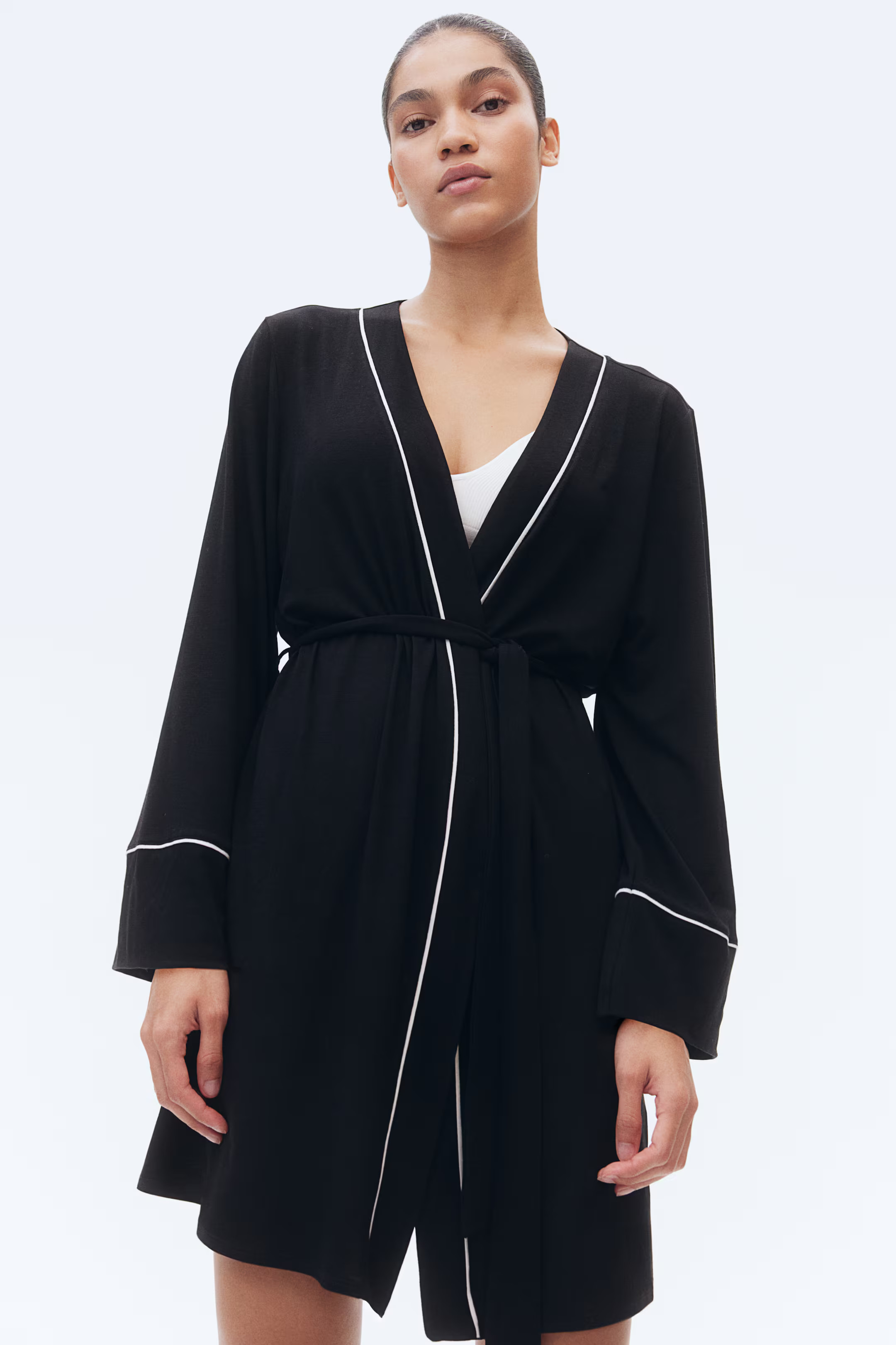 Bademantel mit Paspelierung - Schwarz - Ladies | H&M DE | H&M (DE, AT, CH, NL, FI)