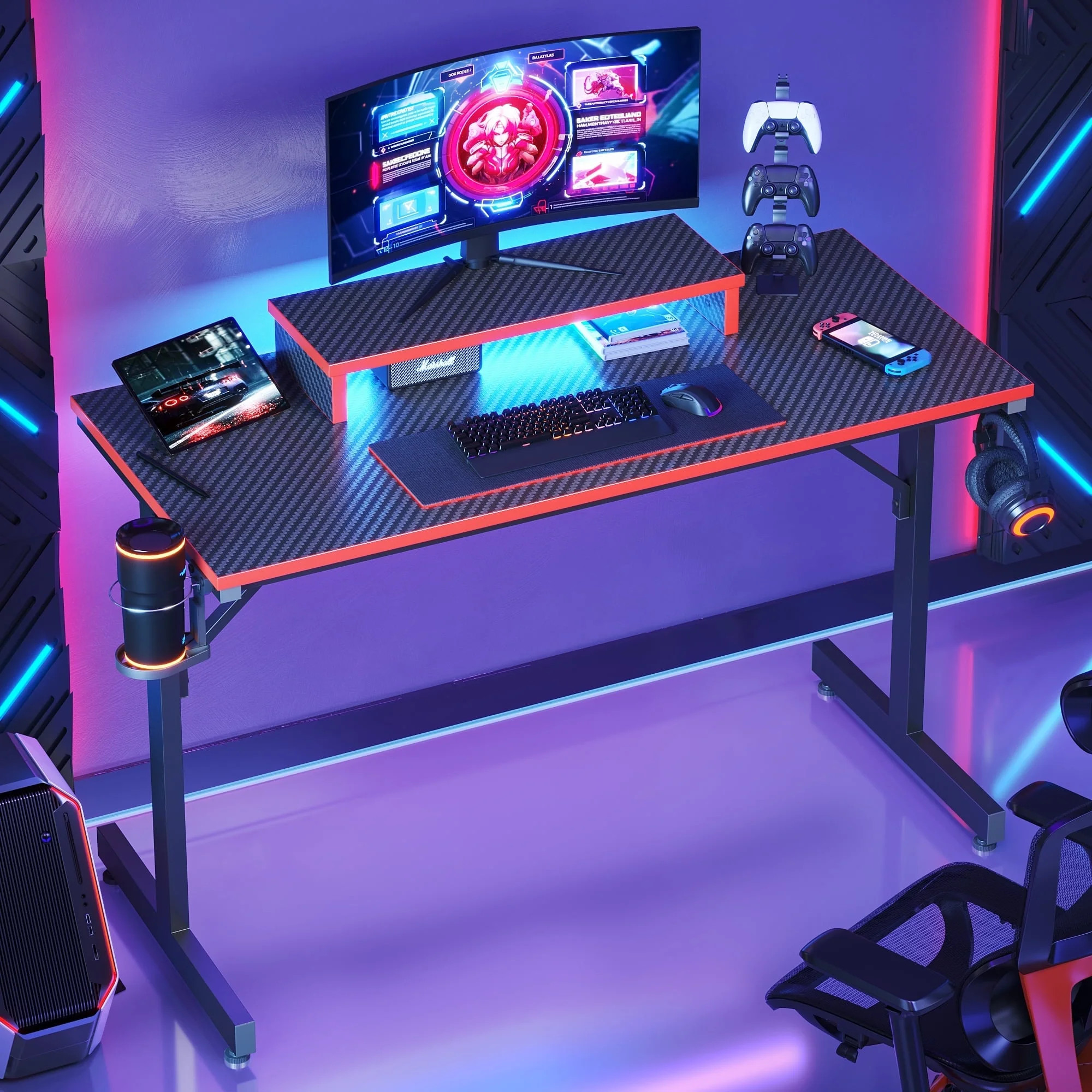 Bestier 42" Gaming Desk PC Computer Office Gamer Table Desk with LED Lights & Monitor Stand in Re... | Walmart (US)