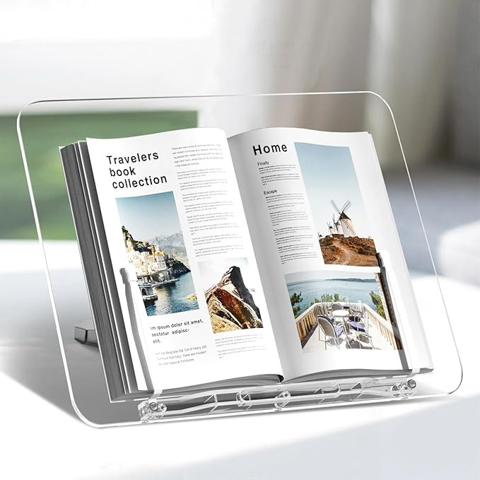Acrylic Book Stand, UPERGO Angle Adjustable Book Display Stand,Foldable Cookbook Stand, Lightweig... | Amazon (US)