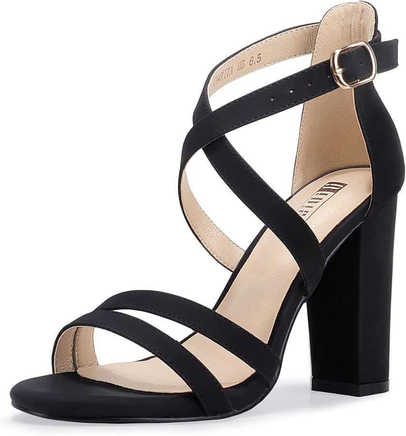 IDIFU Women's Chunky High Heel Sandal Strappy Open Toe Ankle Strap Dress Shoes for Women Bridesma... | Amazon (US)
