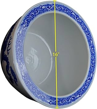 16" Porcelain Blue and White Fishbowl. Fish Bowl Two Dragons Playing with Super Pearl Chinese | Amazon (US)