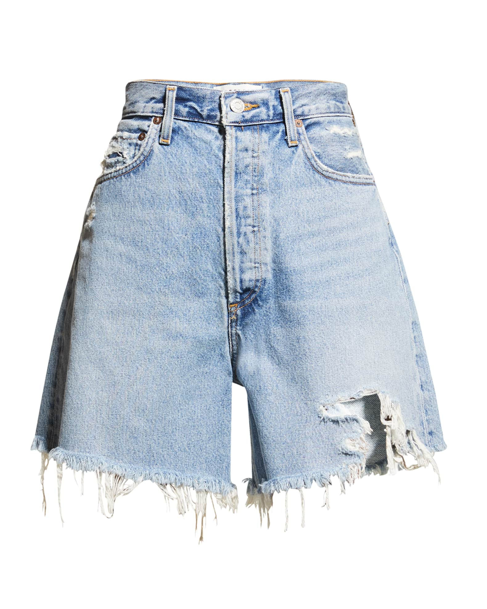 AGOLDE Stella Distressed High-Rise Baggy Jean Shorts | Neiman Marcus