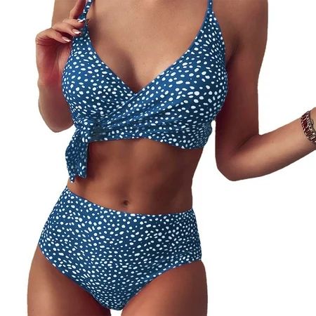 Ladies Sexy Bandage Polka Dot Bikini Split Swimsuit Padded Push Up High Waist | Walmart (US)