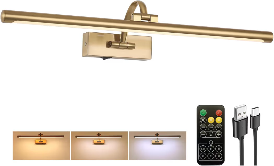 Picture Light Battery Operated Wall Sconce 3CCT 24 inch Brass
        Picture Light for Paintings... | Amazon (US)