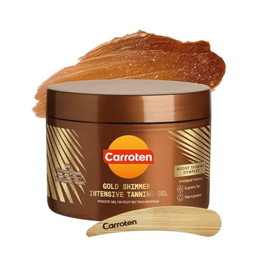 Carroten Gold Shimmer Tanning Gel | Browning Tan Accelerator | Non-Greasy, Water-Resistant with Carrot & Coconut Oil | Vitamin A & E For Moisture & Hydration | Made in Greece | 5 oz + Spatula | Amazon (US)