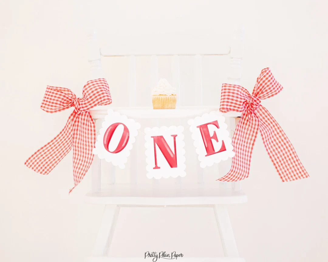 Red Watercolor 'ONE' Scallop Edge High Chair Banner Printable Download Watercolor ONE High Chair ... | Etsy (US)