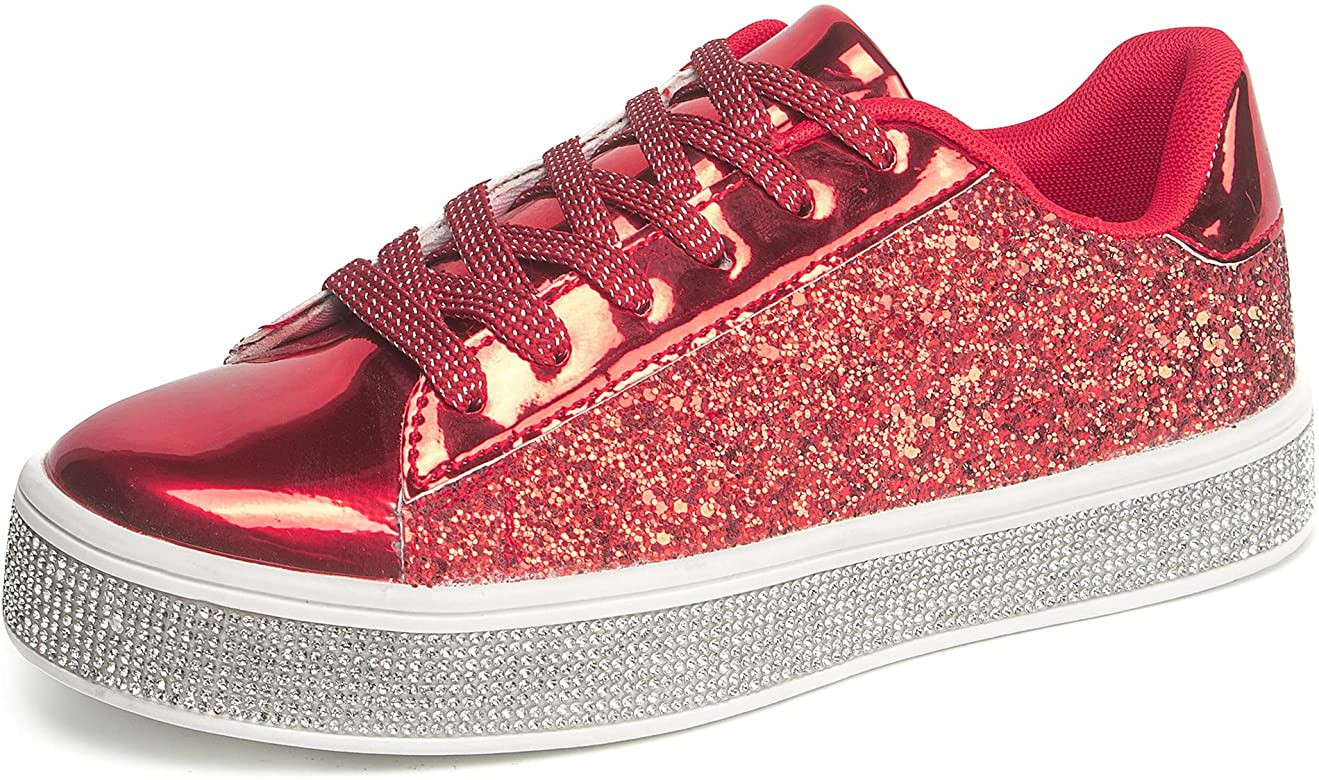 UUBARIS Women's Glitter Tennis Sneakers Neon Dressy Sparkly Sneakers Rhinestone Bling Wedding Bri... | Amazon (US)