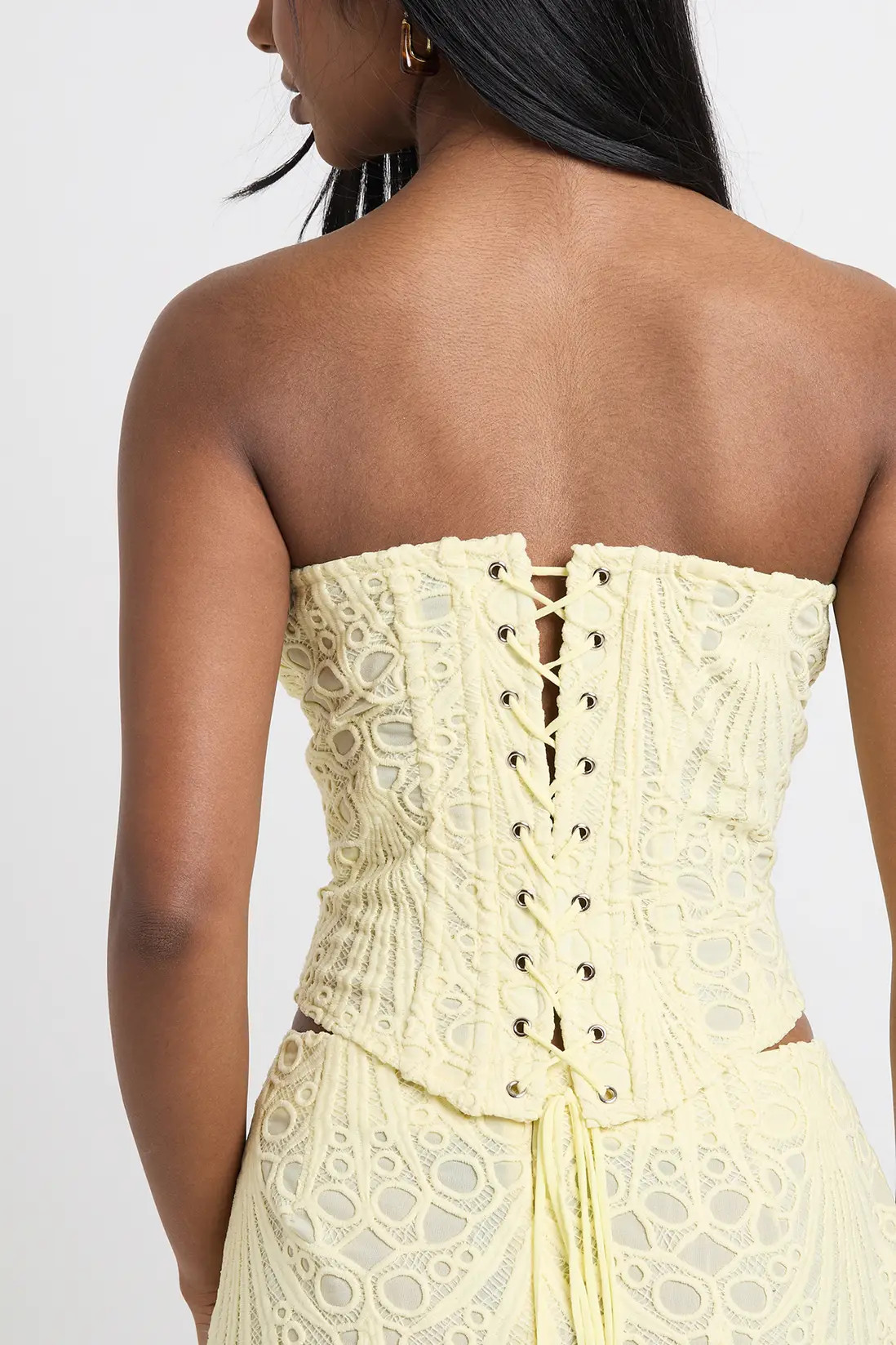 Lemon Sheer Lace Bandeau Corset Top | Boohoo | Boohoo.com (UK & IE)