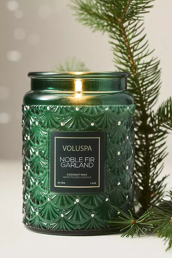 Voluspa Woody Noble Fir Garland Glass Candle | Anthropologie (US)