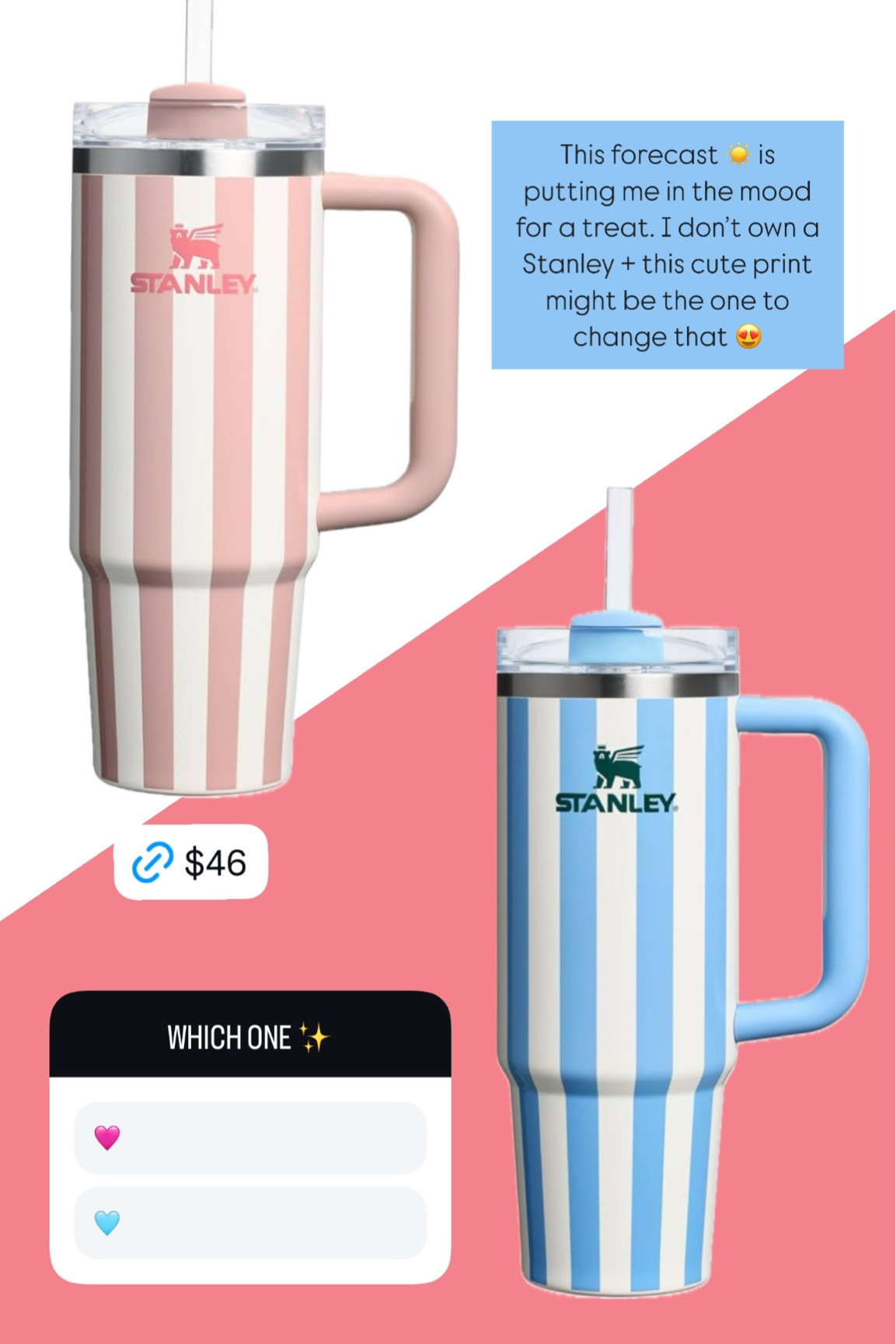 In the mood for a little treat and had to get myself one of these adorable cabana striped Stanley mugs, perfect for summer. Any guesses what color I went with? 
They’re selling out fast! Tagging a few locations I found availability / drinkware / Stanley / mug / water bottle 

#LTKSeasonal #LTKSummerEdit #LTKFindsUnder50