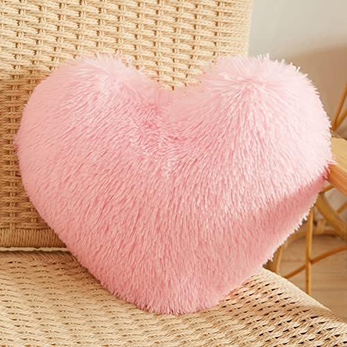 MEGO Fluffy Heart Pillow, Faux Fur Decorative Throw Pillow, Plush Shaggy Heart Shaped Pillow w In... | Amazon (US)