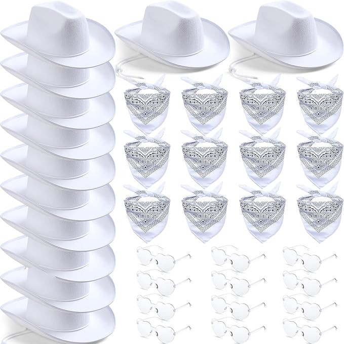 36 Pieces Adult Cowboy Hat with Bandanna Heart Sunglasses Unisex Felt Cowboy Hat Men Women Wester... | Amazon (US)
