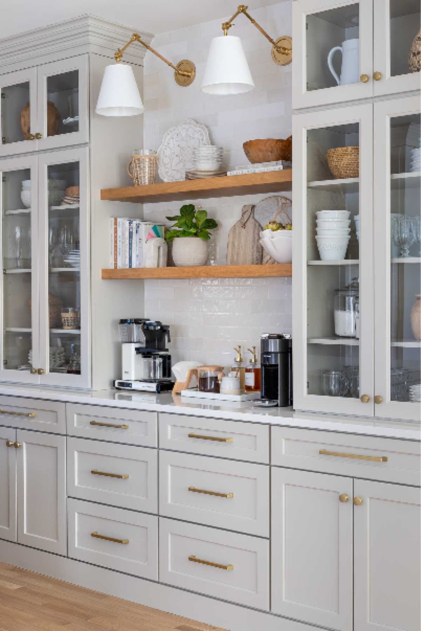 Our new kitchen coffee bar with floating shelves and swing arm sconces for lighting  

#LTKFindsUnder100 #LTKFindsUnder50 #LTKHome
