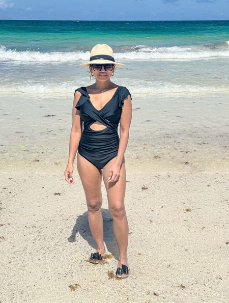 Beach outfit in Tulum, Mexico
One piece swimsuit in XS; has tummy control, lined, great bust support.
Water resistant flip flop sandals fit tts.
Vacation outfit, Amazon finds, vacation style, resort wear, pool outfit, fashion over  40, midlife fashion, summer outfit 


#LTKSwim #LTKOver40 #LTKFindsUnder50