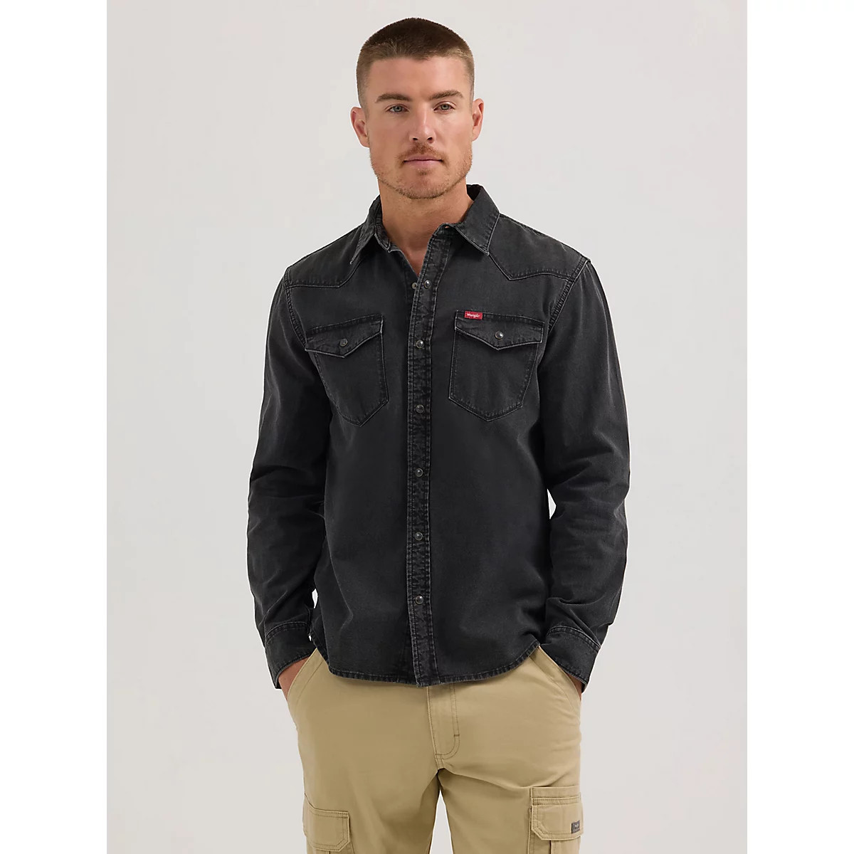 Men's Slim Denim Snap Front Shirt in Black | Wrangler