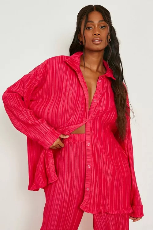 Matte Plisse Relaxed Fit Shirt | Boohoo.com (US & CA)