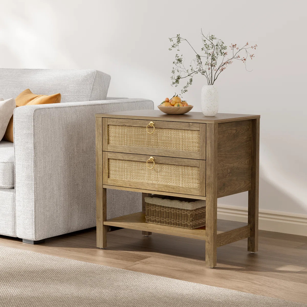 Pomodoro Rattan Nightstand With 2-Drawer And 1 Open Shelf | Wayfair North America