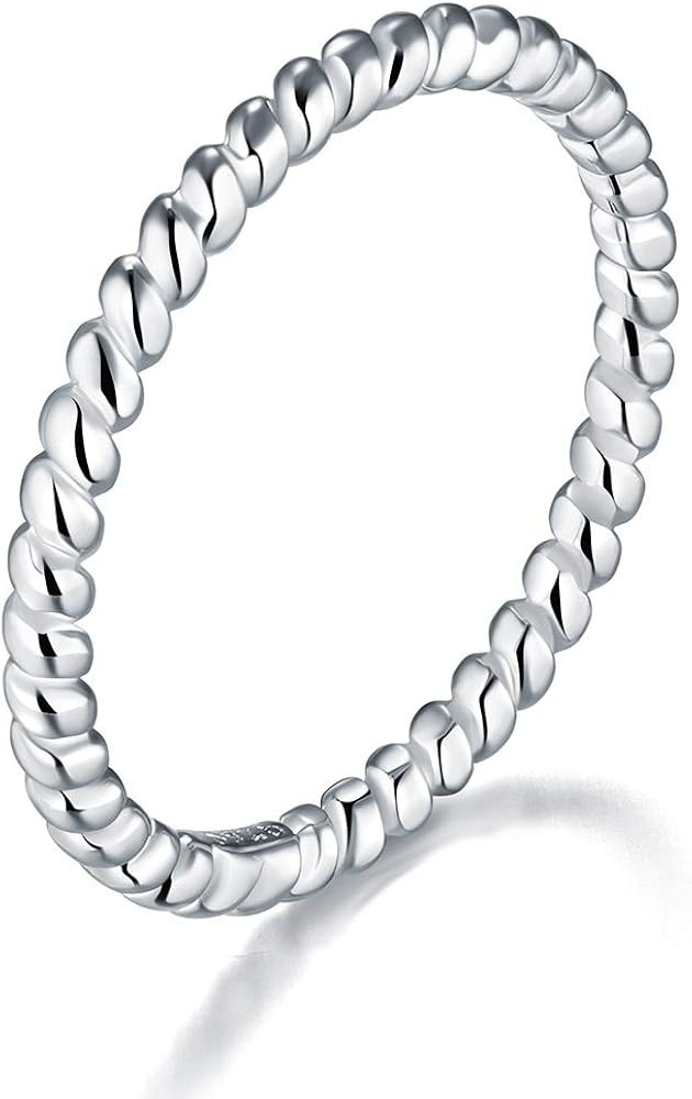 BORUO 925 Sterling Silver Ring, Twisted Eternity Band Stackable Rings 2mm Size 4-12 | Amazon (US)