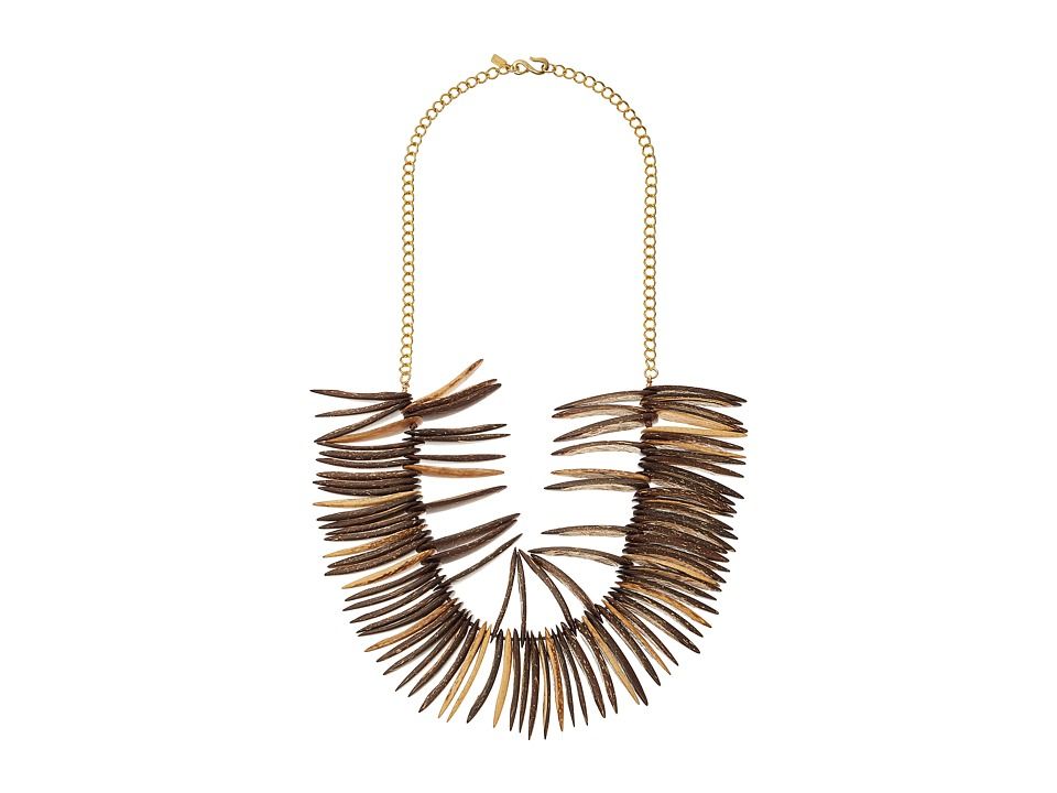 Kenneth Jay Lane - Spikes and Gold Chain Necklace (Cocoa Wood) Necklace | Zappos