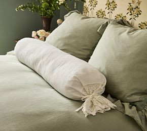 Daisy Linen Crochet Bolster Pillow Cover | GreenRow