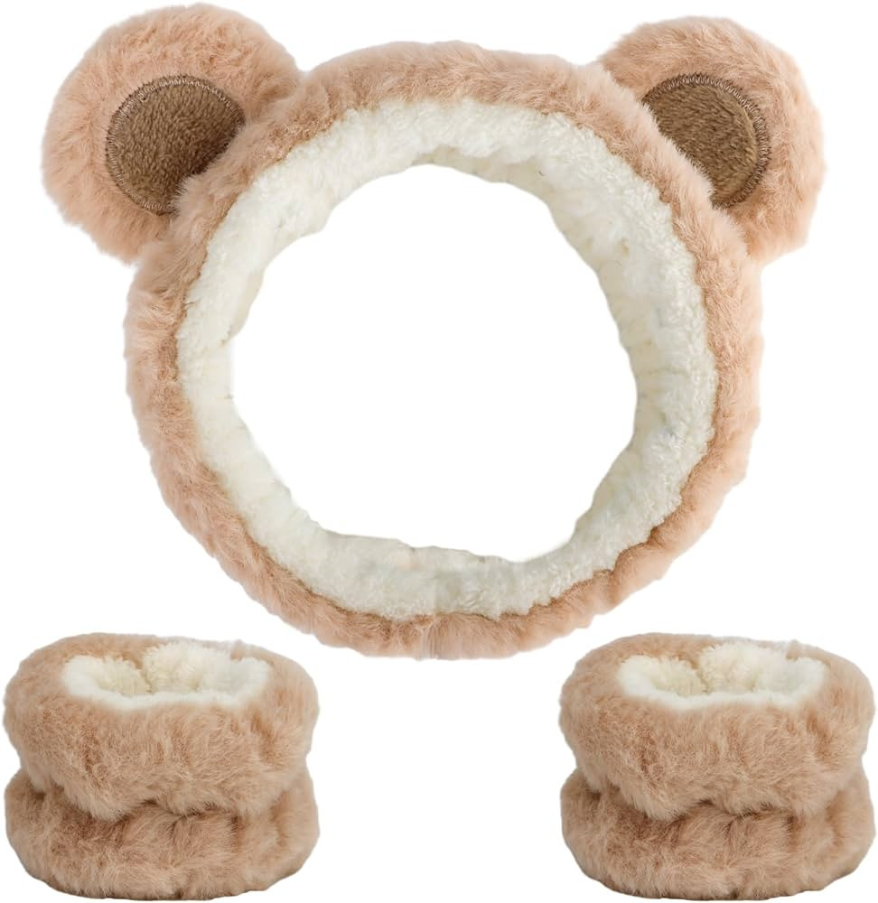 Canitor Face Wash Headband with Wrist Towels - Soft Coral Fleece Spa Makeup Headband, Cute Animal... | Amazon (US)