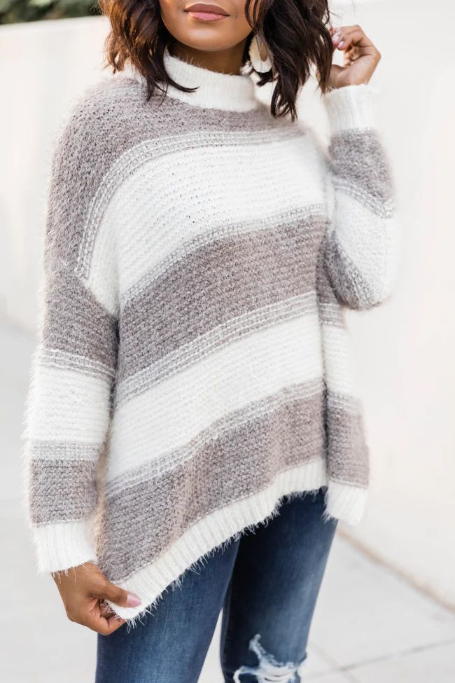 Keep My Ambitions Striped Mocha Sweater | The Pink Lily Boutique