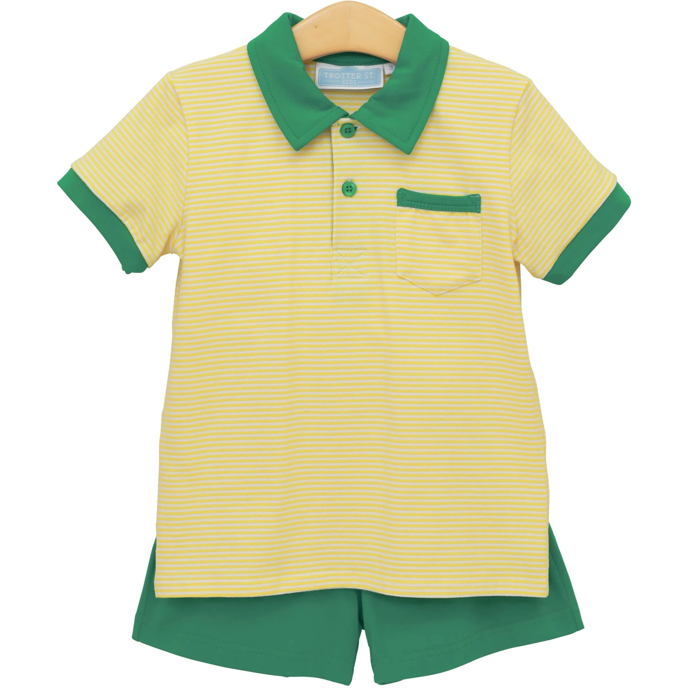 Trotter Street Kids Archie Short Set- Yellow Stripe/Green | Persnickety