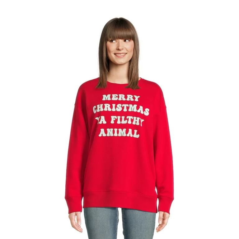 Way to Celebrate Women's Christmas Ya Filthy Animal Graphic Sweatshirt, Sizes S-XXXL | Walmart (US)