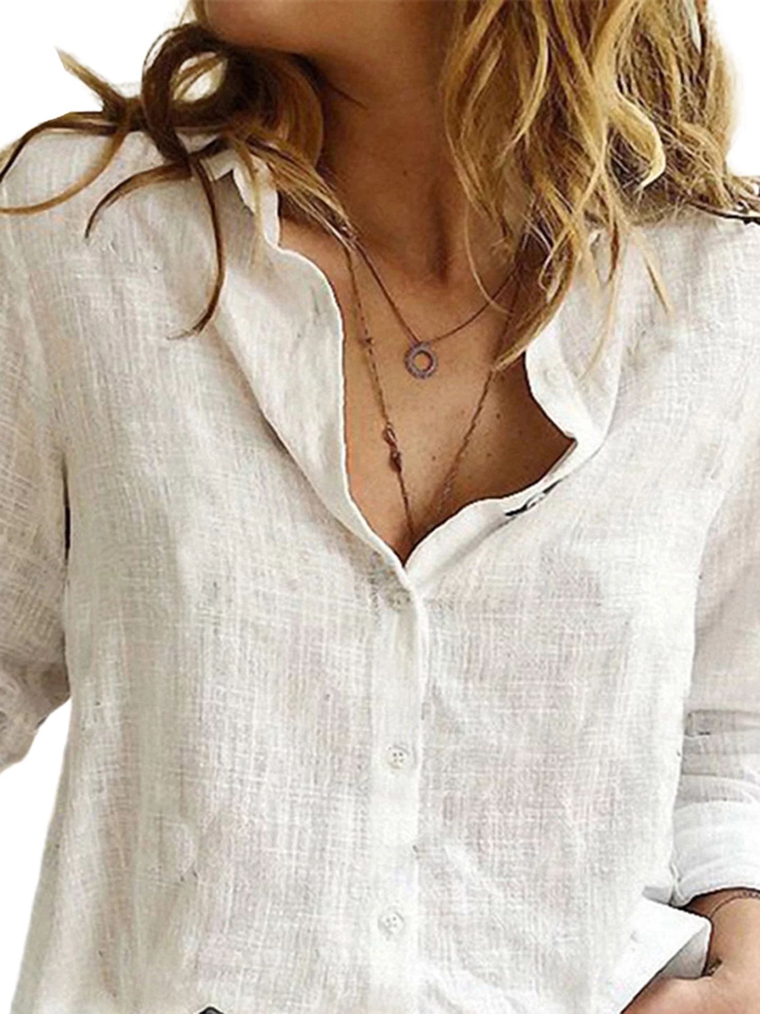 Oversized Baggy Cotton Linen Button Down T-Shirt Blouse Tops For Women Ladies Vintage Winter Thin... | Walmart (US)