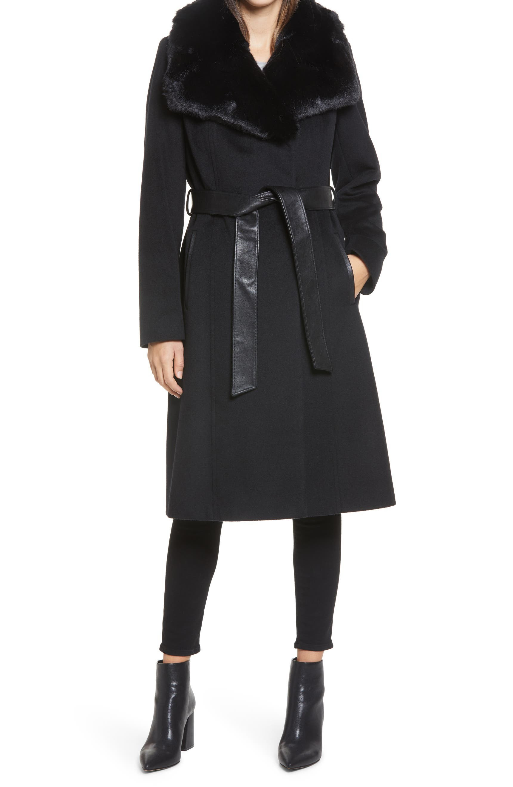 Faux Fur Trim Belted Wool Blend Coat | Nordstrom