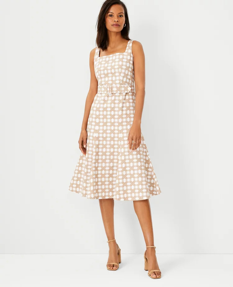 Rattan Print Belted Flare Dress | Ann Taylor (US)