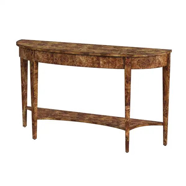 Astor 54"W Burl Wood Demilune Console Table - Overstock - 37361824 | Bed Bath & Beyond